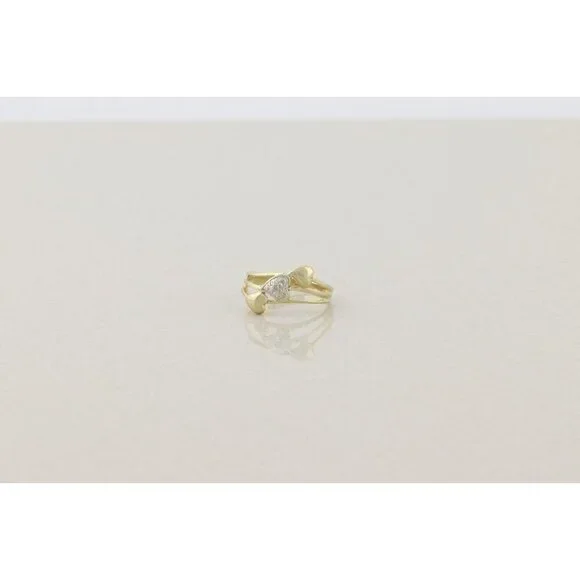 10k Yellow Gold Diamond Three Heart Ring Dainty Woman Teen Girl Size 5 1/2